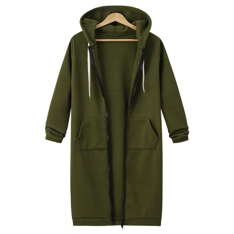 Felpa con cappuccio da donna autunnale e invernale di media lunghezza, taglia forte, tinta unita, casual, calda, cappotto