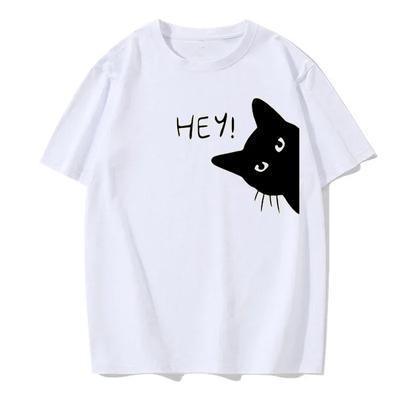 Mňau Černá kočka Vtipný potisk Pánská trička Prodyšné tričko Oblečení Letní Streetwear Topy Nadrozměrné Volné Bavlna Krátký rukáv