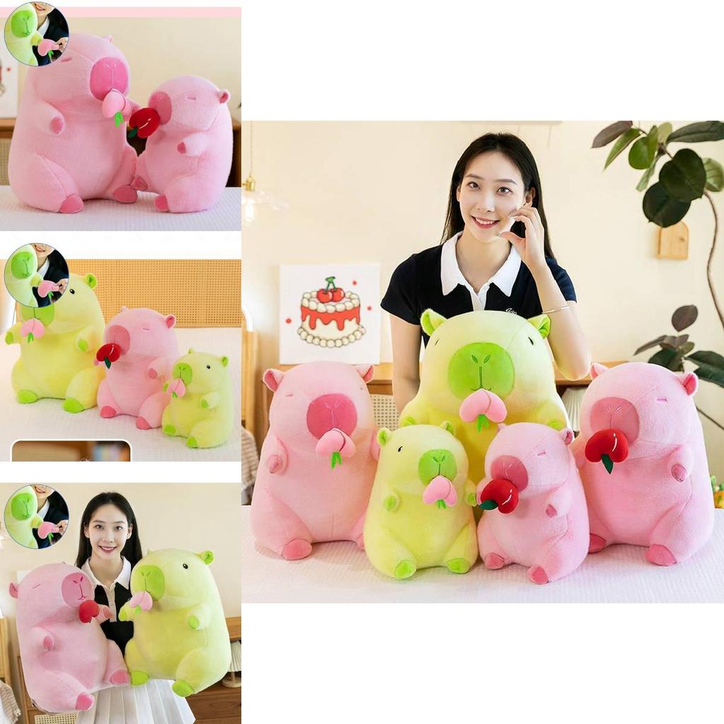 Adorable Peach Capybara Plush Toy Soft Pillow Doll In Green And Pink Colors