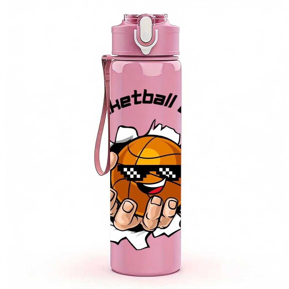 1PC Basketball Club Orange Ball 750ml Color Plastic Sports Water Bottle Leakproof Flip Straw Lid Suitable for Sports Office Home Use