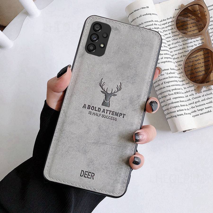 Fabric Cloth Soft Silicone Case For Samsung Galaxy A37 A57 A17 A16 A15 A25 A35 A55 A52 A32 A14 A34 A54 5G A26 A36 A56 S24 FE S25 S23 S26 Deer Cover