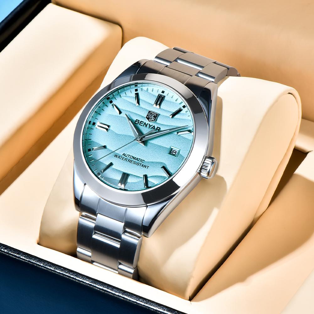 BENYAR 40MM Desert Texture Original Design Luxury Men Watch Night Light Stainless Steel Waterproof Men Automatic Watches for men