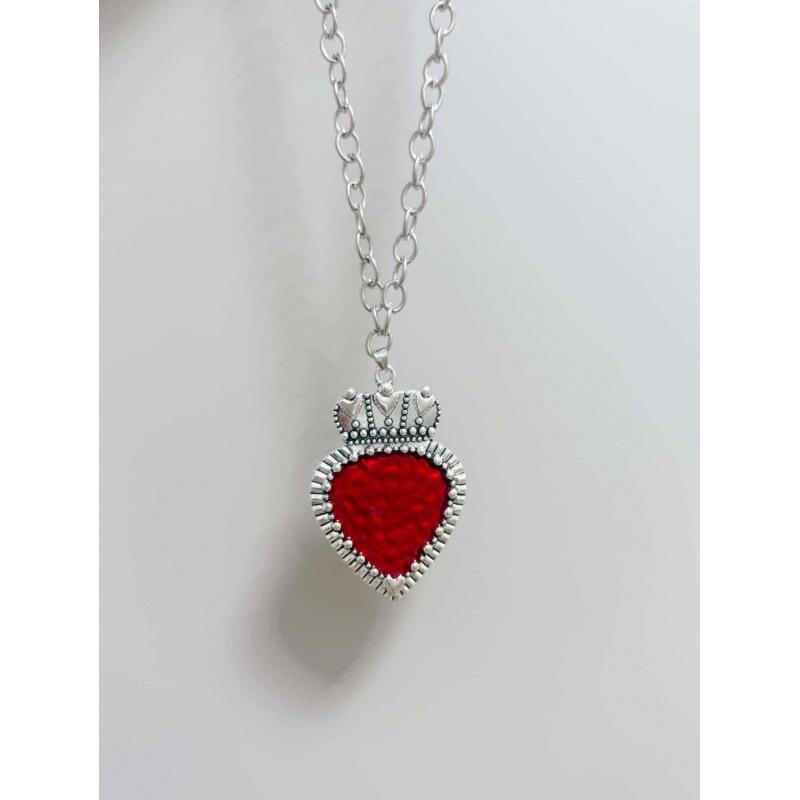 Fashionable Silver Plated Enamel Sacred Red Heart Necklace Pendant