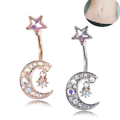 Frauen-Mond-Stern-bunter Rhinestone-Nabel-Ring-Körper-Piercing-Schmuck