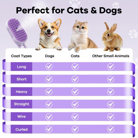 Cat Steam Brush for Shedding Pet Spa Brush Self-Cleaning Pet Grooming Comb Foldable Massage Brush for Cats Dogs