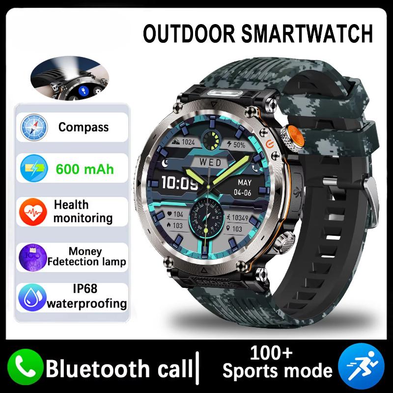 New 5ATM Waterproof Smart Watch Men 600mAh Outdoor SmartWatch GPS Compass Heart Rate LED Flashlight Bluetooth Call Sports Smartwatch