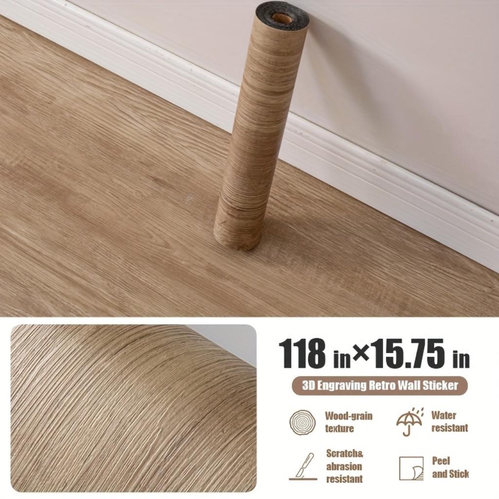 1pc 118.11in Self Adhesive Matte Floor Stickers Home Decoration Kitchen Bathroom Wardrobe Floor Wood Grain Floor Stickers