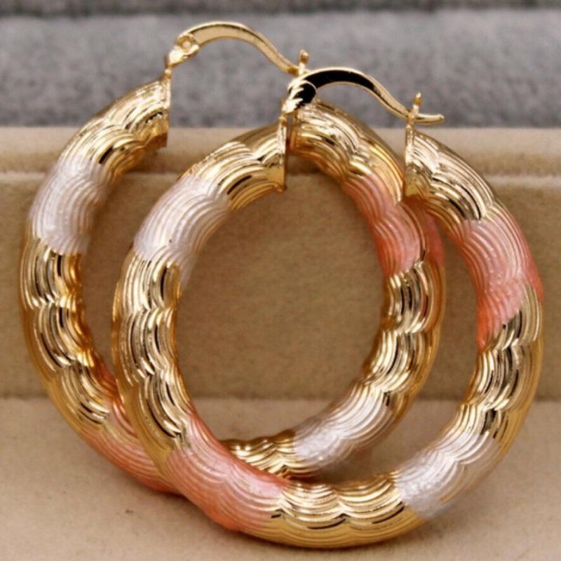 Fashion Round Gold Plated Copper Hoop Earrings For Women New Vintage Jewelry Wedding Anniversary Party Gifts Acessories