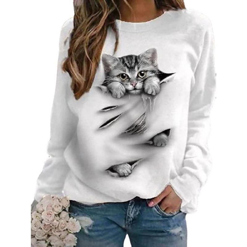 Hoodie Cute Cat 3D Printed Pullovers & Long Sleeves Women's Clothing