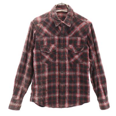 Nano Universe Floral Embroidery Check Pattern Long Sleeve Shirt Men's Used