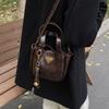 Retro trend shoulder bag 2025 new women's bag messenger bag solid color bucket bag underarm bag portable