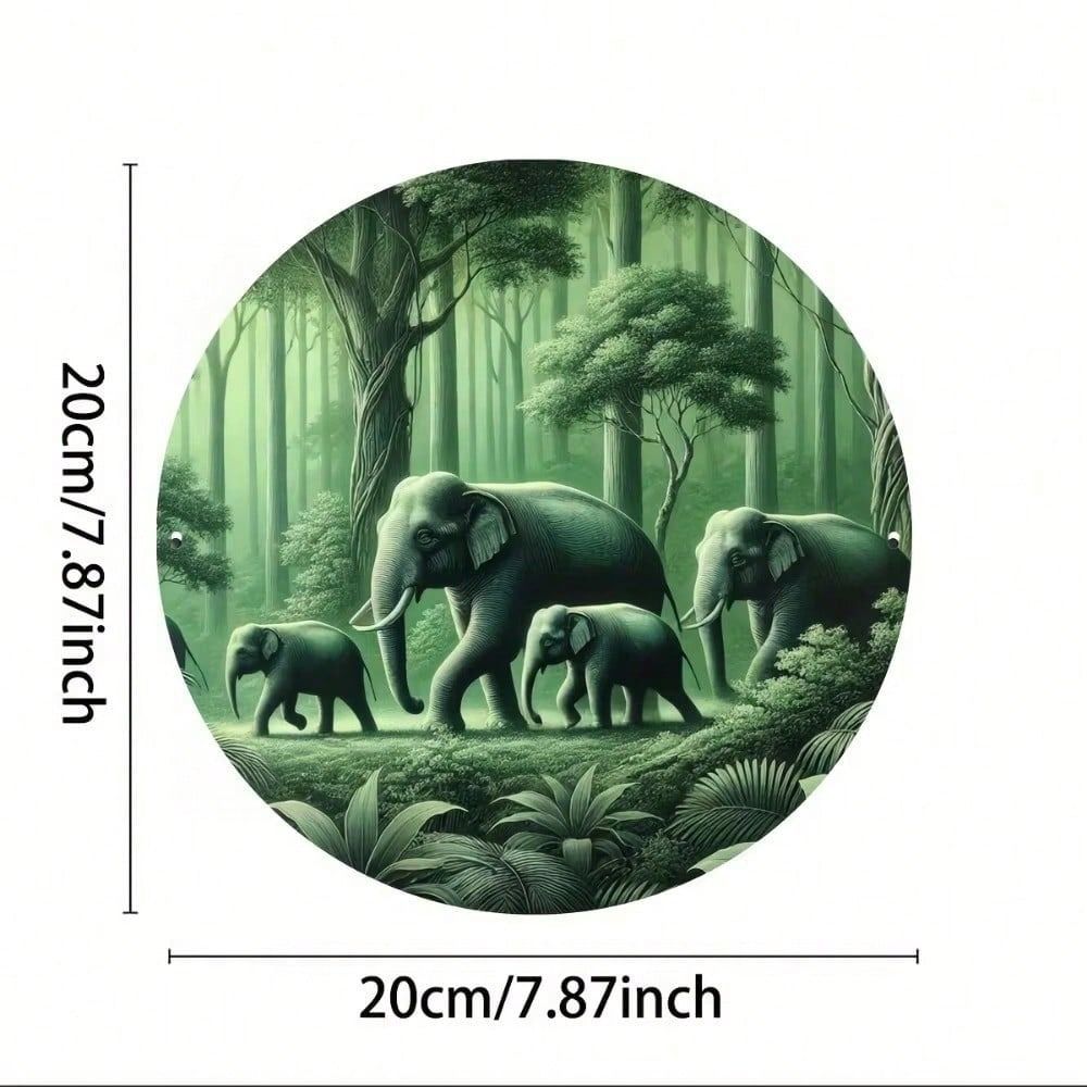 Art Mural Rond en Métal Éléphant de Forêt Vintage 20x20 cm Décor de Bar