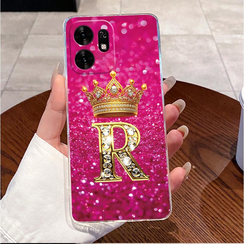 Fashion Initial Letter Crown Couple Case For Honor Play 60A 5G / Honor X6d 5G Transparent TPU Silicone Shockproof Soft Casing
