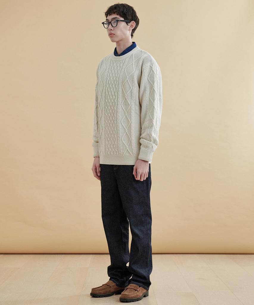 PLAC Cable Basic Round Neck Knit Ivory