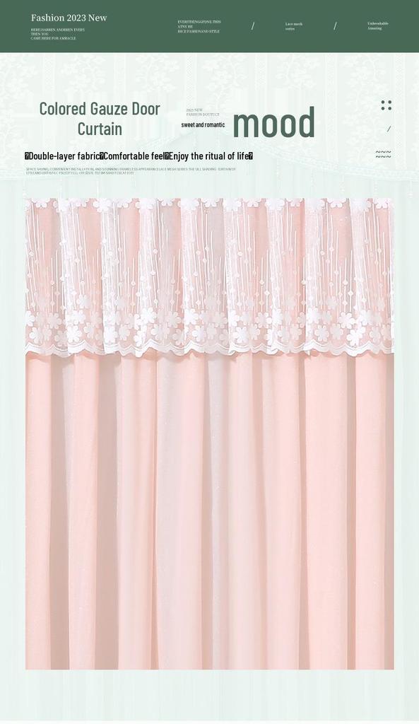 Lace Door Partition Curtain for Home – No-Drill, Double Layer, Transparent Gauze, Polyester, Anti-Mosquito.