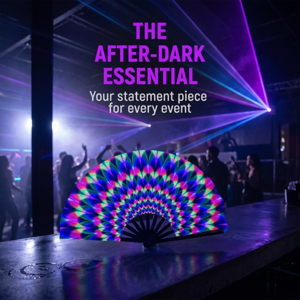 Mushroom Vibrant Neon Psychedelic Fan 13inch UV Reactive Glow Fan Themed Events