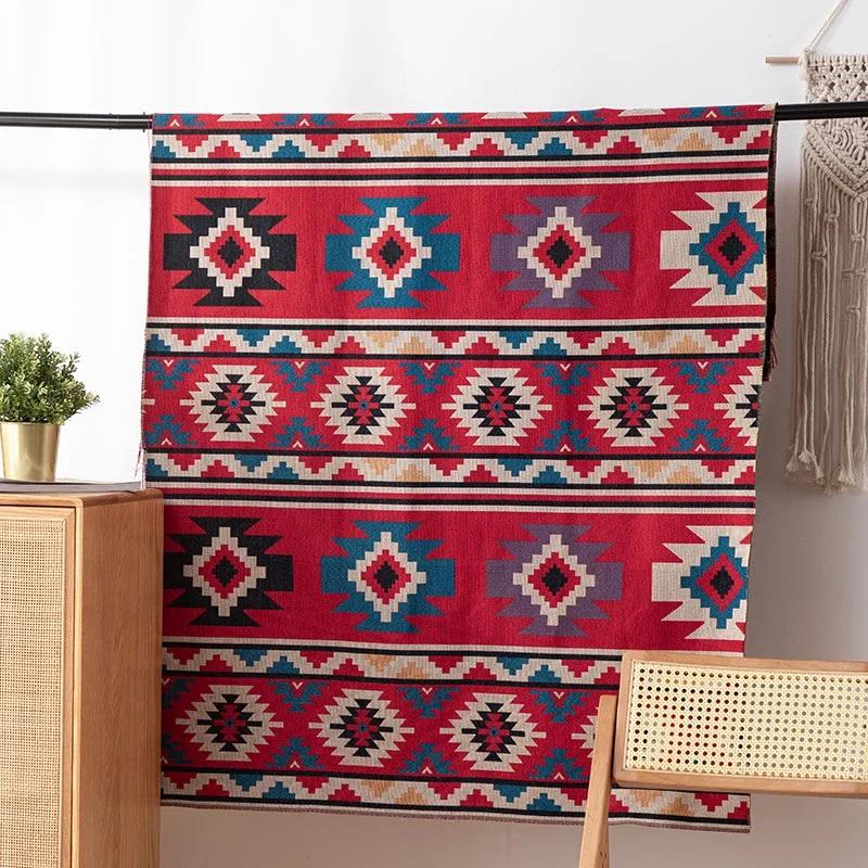 Ethnic Style Fabric Geometric Pattern Yarn Dyed Washable Jacquard Fabric for Home Textile DIY Sewing Background Decoration Cloth