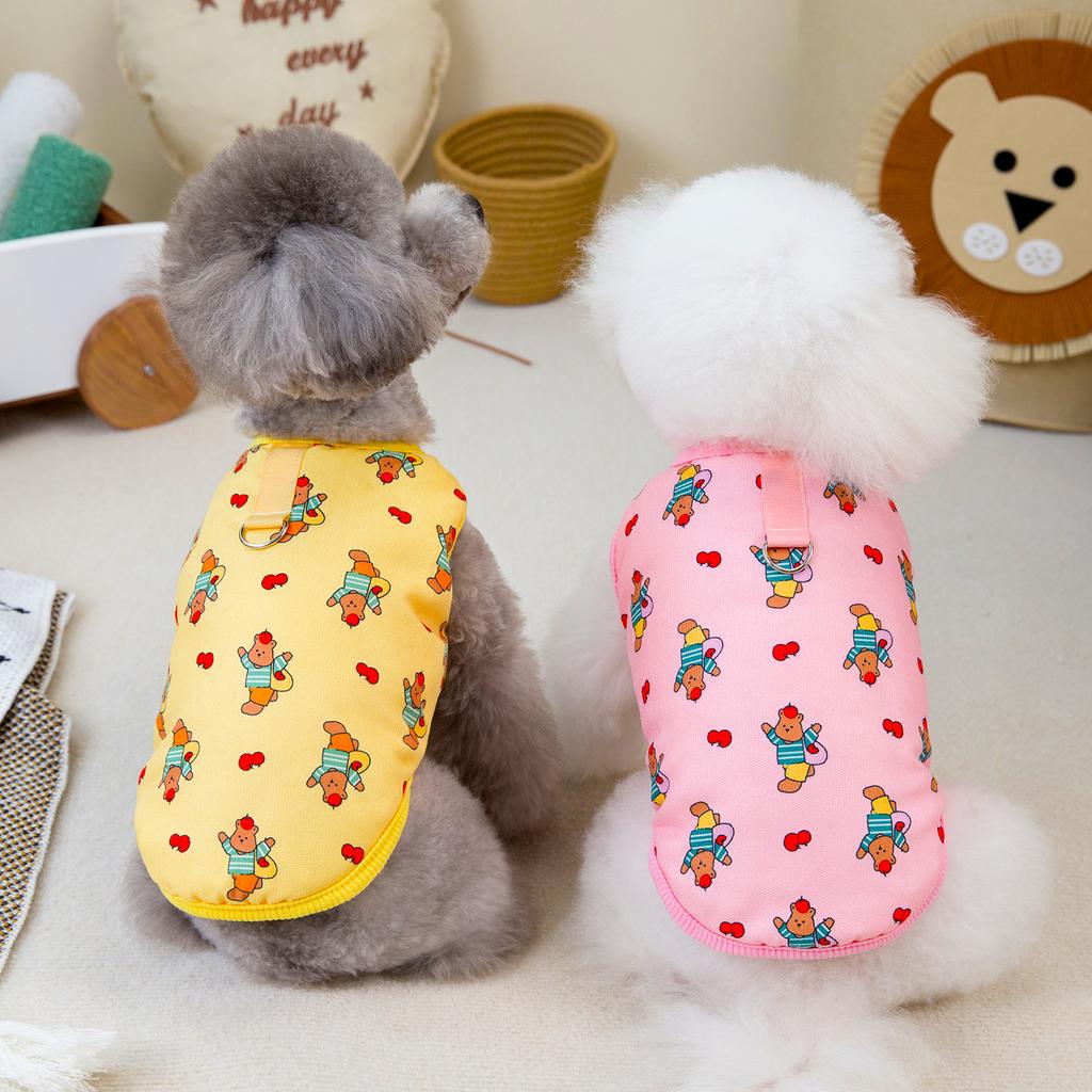 Pet Ice Cream Colored Coat Suitable for Small Dogs and Cats To Wear In Autumn and Winter Warm Comfortable Printed Bear Vest