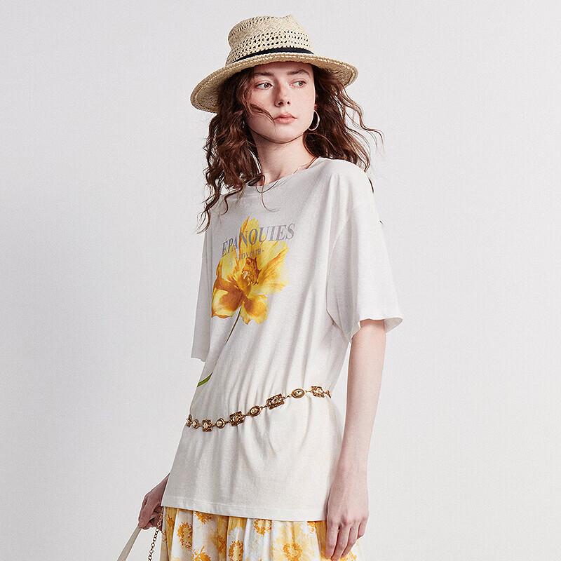 Chuyu Women's Oil Painting Print Loose T-shirt