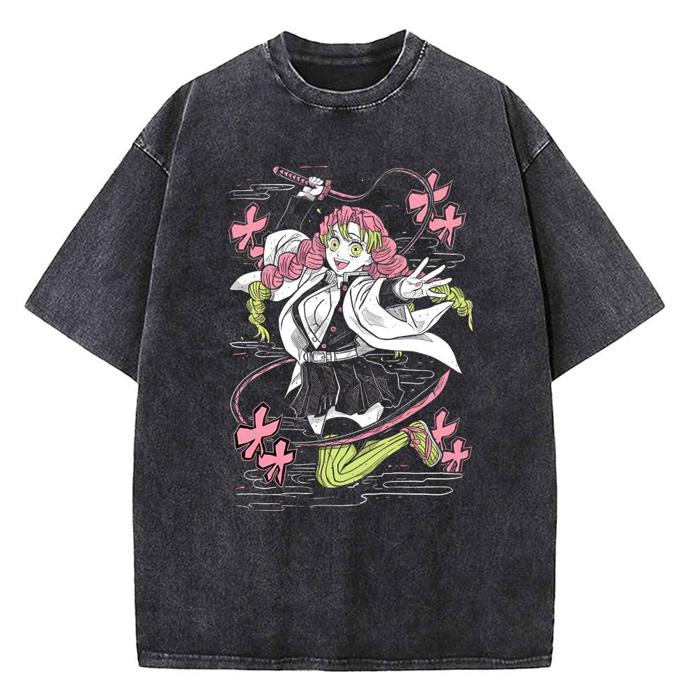 Herren Japanischer Anime Dämonentöter Print Gewaschene Baumwolle Herren T-Shirt - Fantasy Mädchen Manga Stil Lässiges T-Shirt