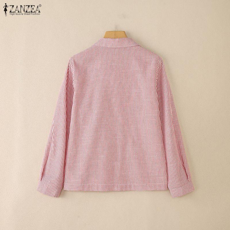 ZANZEA Womens Casual Long Sleeve Classic Stripe Blouse