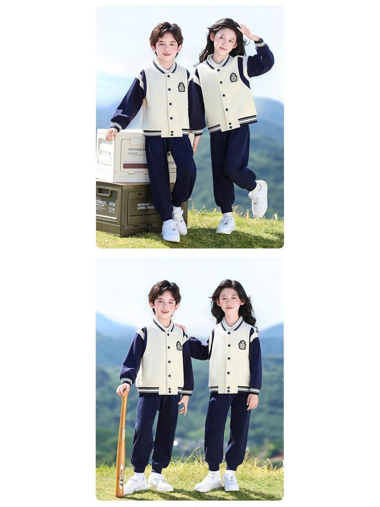 Primary School Sports Uniform Set: Spring & Autumn First Grade Three-Piece Outfit for Kindergarten & Children's Sports Events