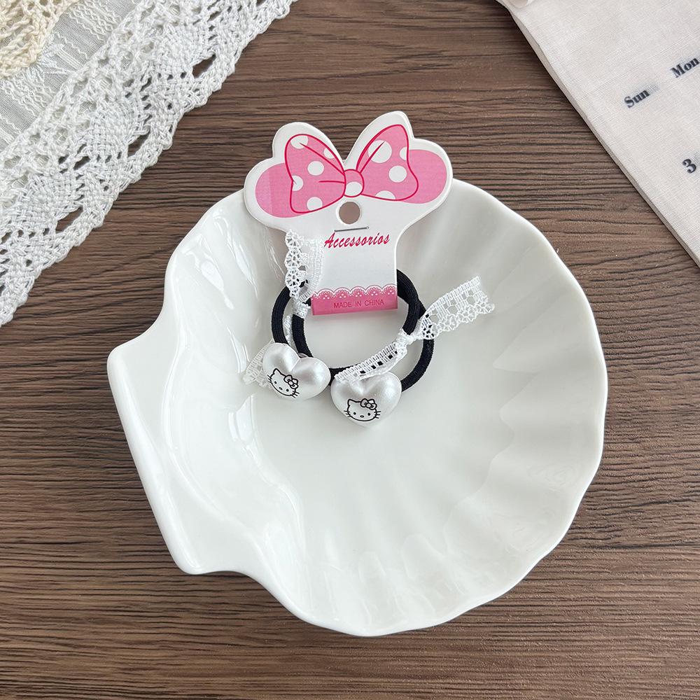 Love Heart Star Kitten Hair Clips & Ties Set: Black & White Elastic Bands, Side Clips, Versatile Bangs Clips for Children