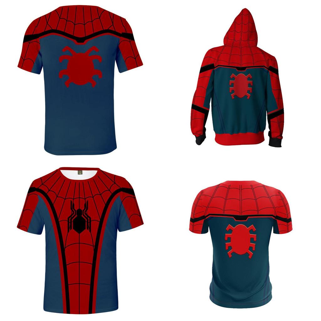 Felpa con zip T-shirt Pantaloni Set Spiderman Hip Hop Marvel Costume Cosplay