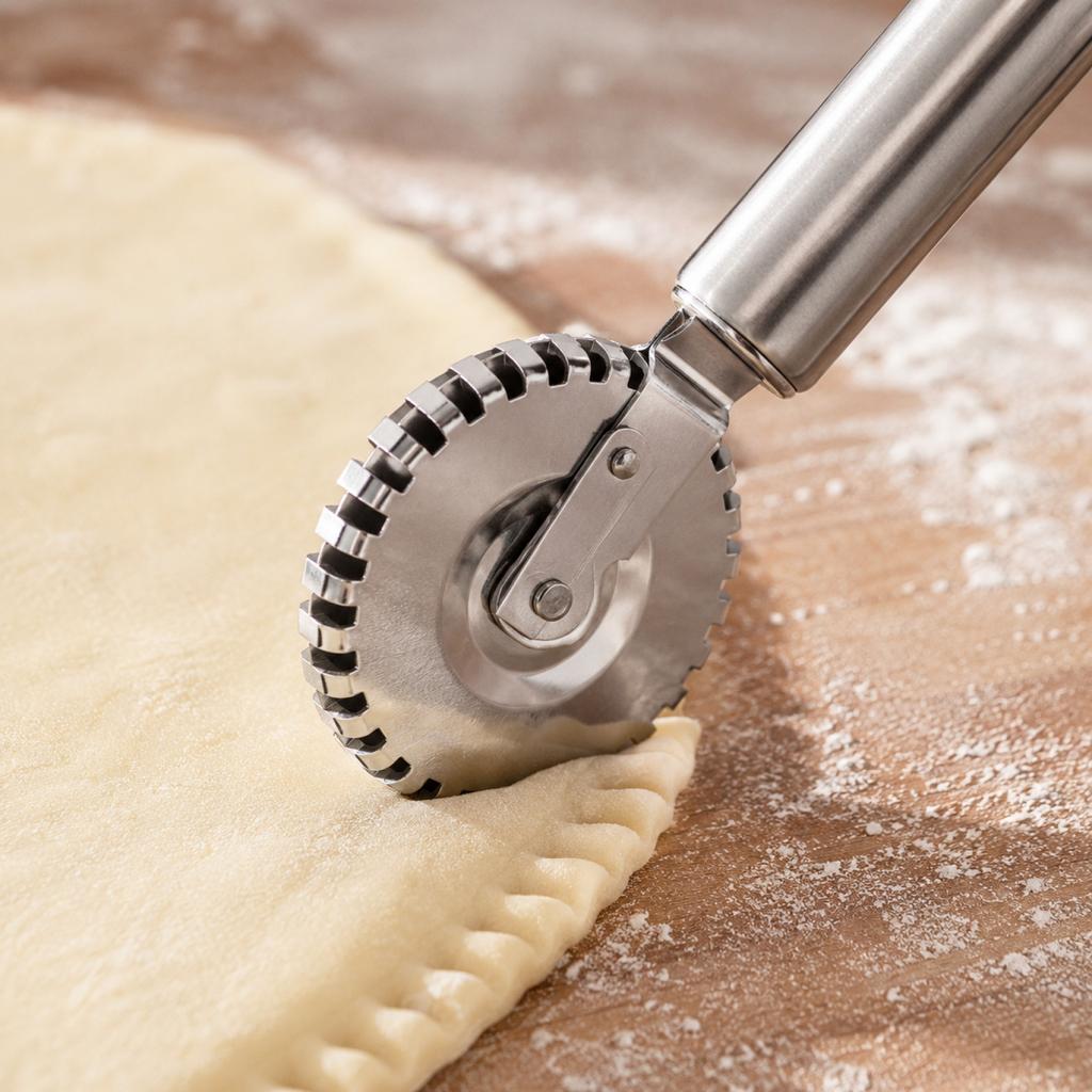 Stainless Steel Rolling Cutter Wheel for Kitchen Baking Tools Pizza Dough Crimper Pastry Edge Cutter with Textured Pattern Wheel