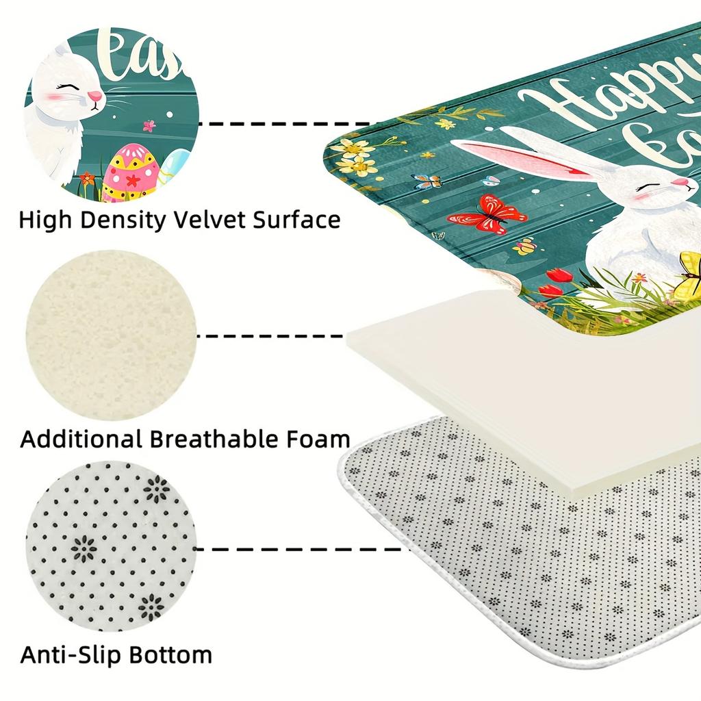 1Pcs Festive Easter Bunny Print Waterproof Non-Slip Thick Cushioned Kitchen Mat Heavy Duty Comfort Standing Mat for Kitchen Bathroom