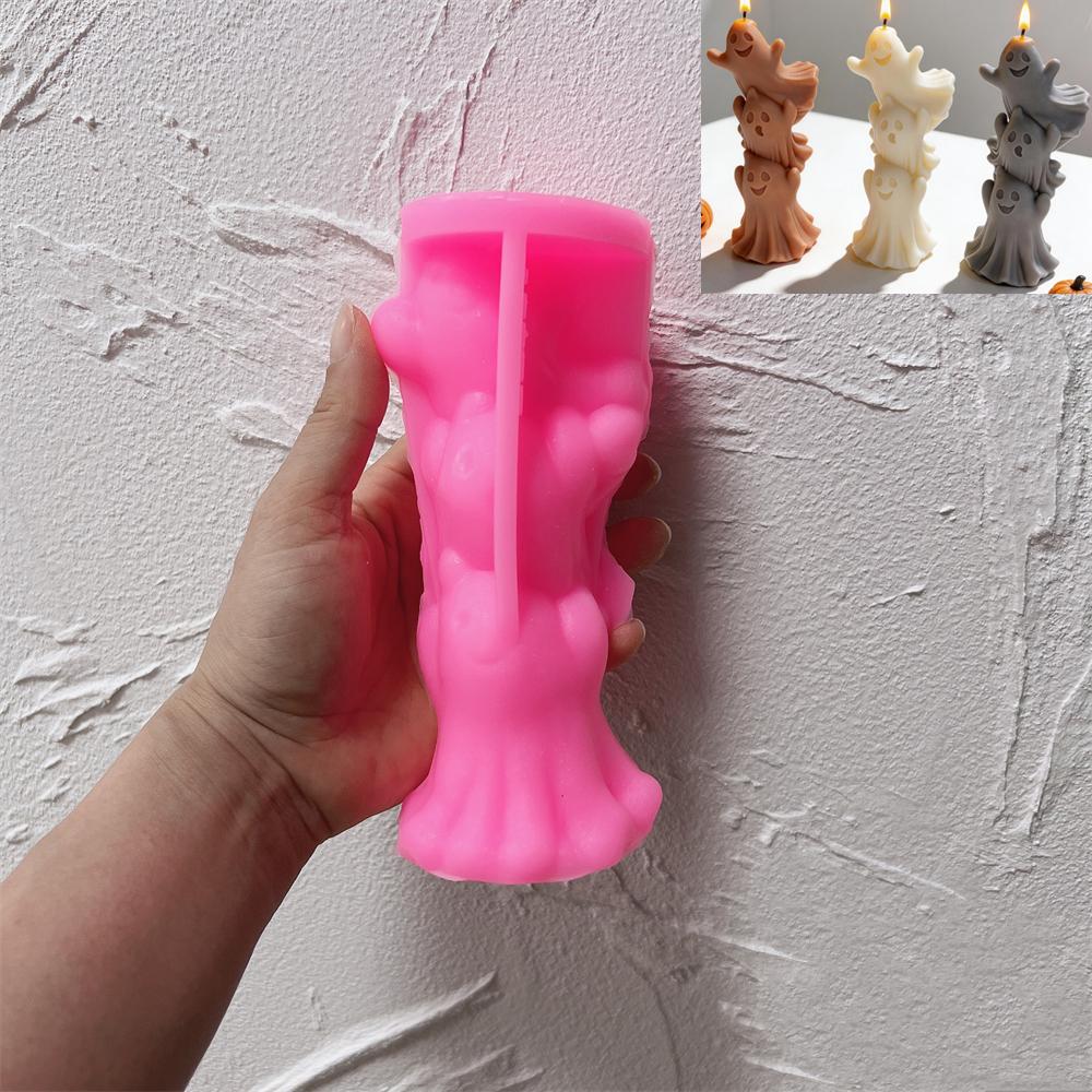 Halloween Haunting Spooky Silicone Mold Stacked Ghosts Soy Wax Candle Mold Resin Plaster Mould for Haunted House Prop Decor Gift