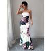 Women's Strapless Sleeveless Mermaid Maxi Dress Slim Elastic Waist Tropical Floral Milk Silk Micro Elastic Backless Party Evening Long Dress
