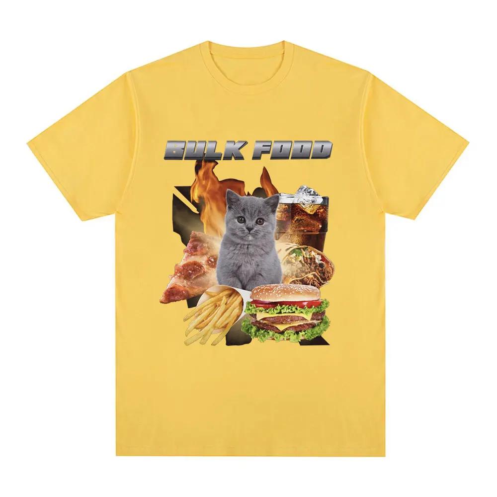 Bulk Food Cat Meme Graphic T-Shirt Men's Clothing Retro Hip Hop Short Sleeve T-Shirt Cotton Casual Oversized T-Shirt