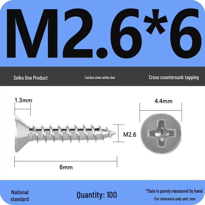 Iron Galvanized Phillips Flat Head Self-Tapping Screws - Countersunk M1 To M4