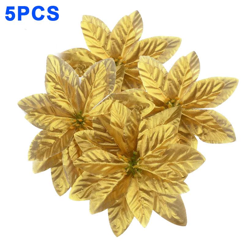 10/1PCS Christmas Poinsettia Flowers Artificial Red Rose Heads Flower Xmas Tree Ornaments For Home Navidad New Year Decoration