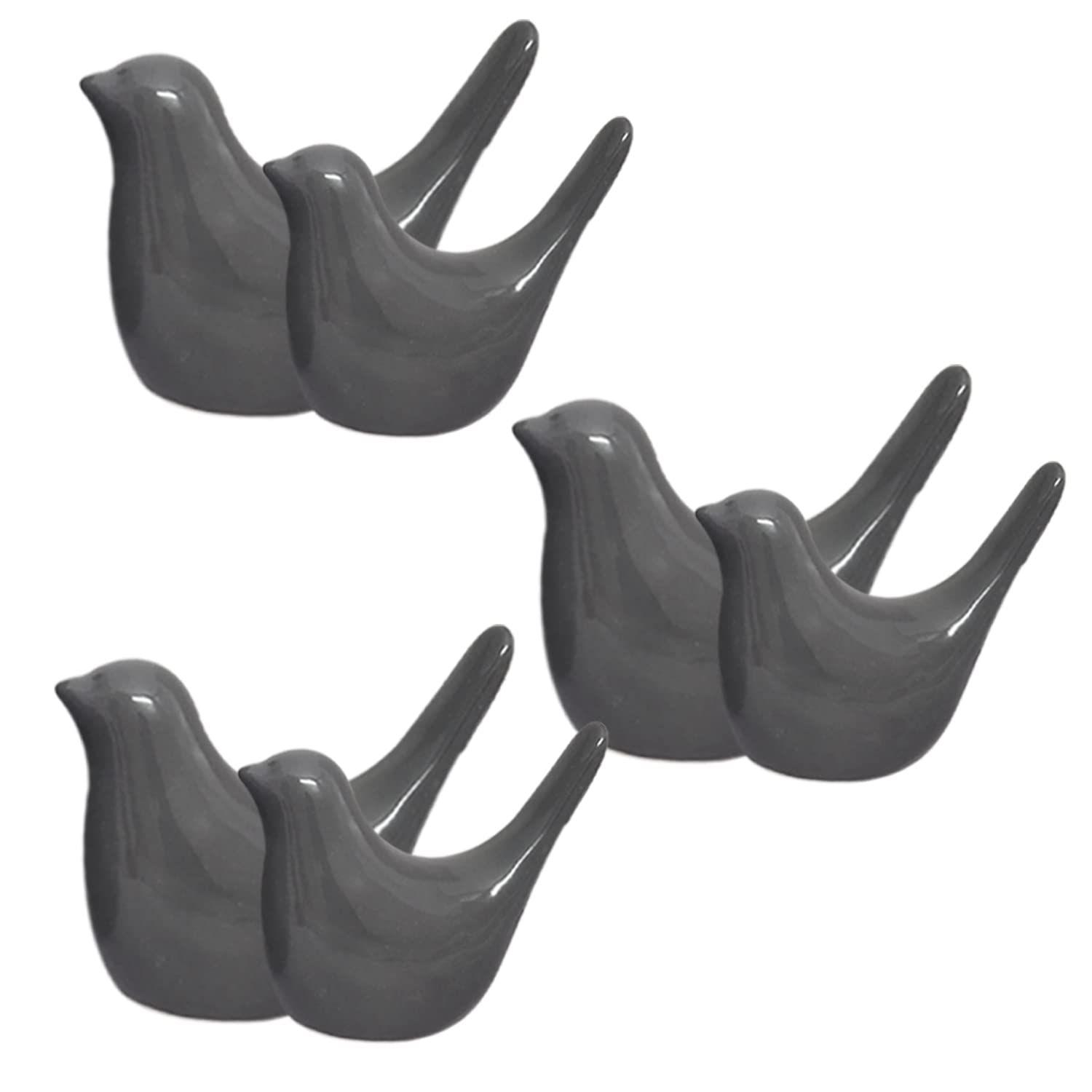 

Creative Grey Birds Glossy Ceramic Birds Figurines Home Decorations Accessories Party (Pack of 6, Solid Grey)