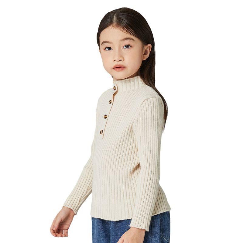 Autumn/Winter Girls' Mid-High Neck Ribbed Knit Sweater Top