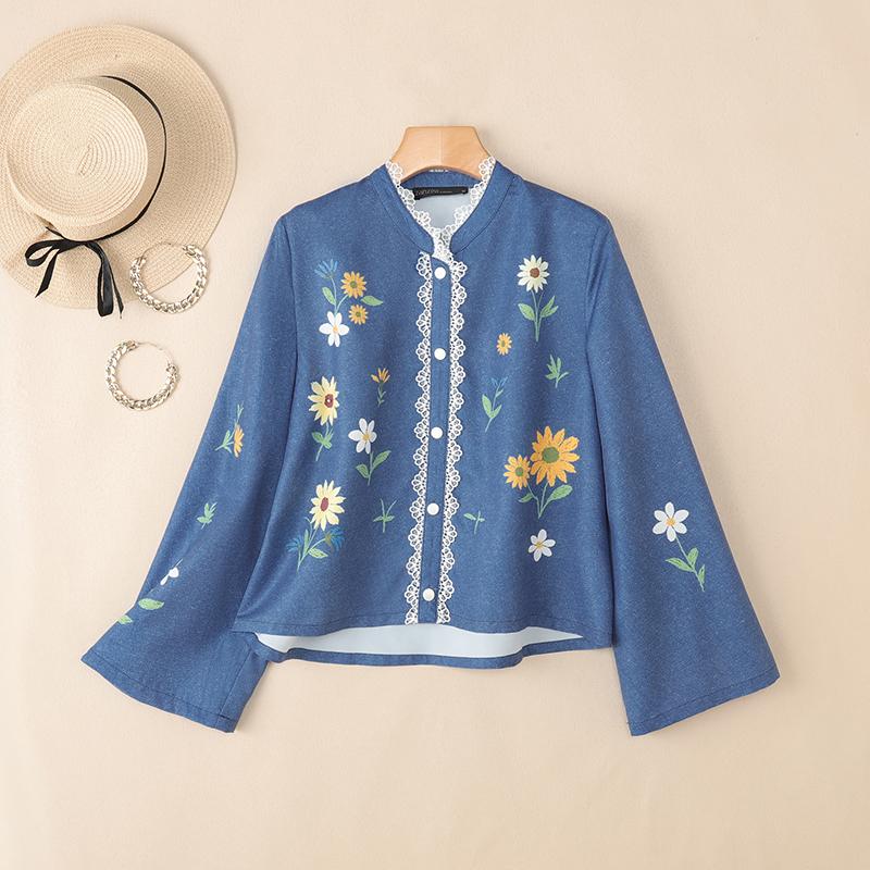 ZANZEA Women Casual Stand Collar Loose Long Sleeve Floral Blouse