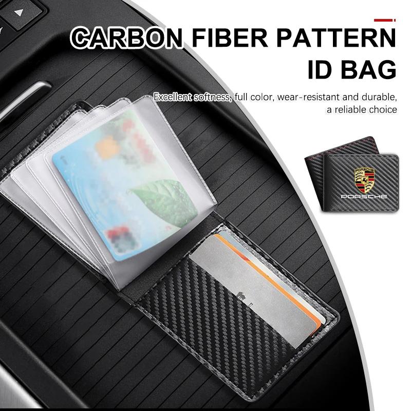 Car Carbon Fiber Driver Holder License ID Card Bag For Porsche Cayenne Panamera Macan 911 718 Taycan Boxster Cayman 918 Pajun