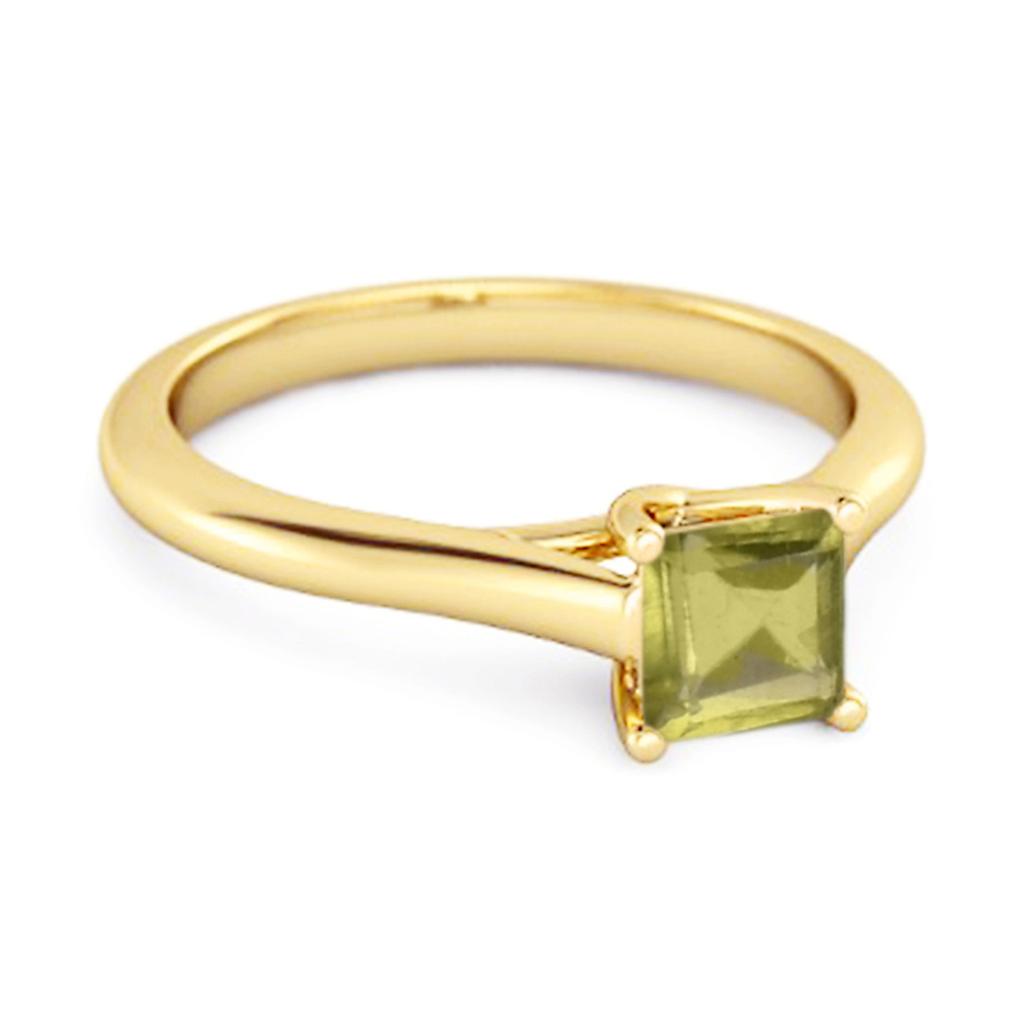 Solitaire Square Cut Peridot 925 Sterling Silver Gold Vermeil Promise Ring