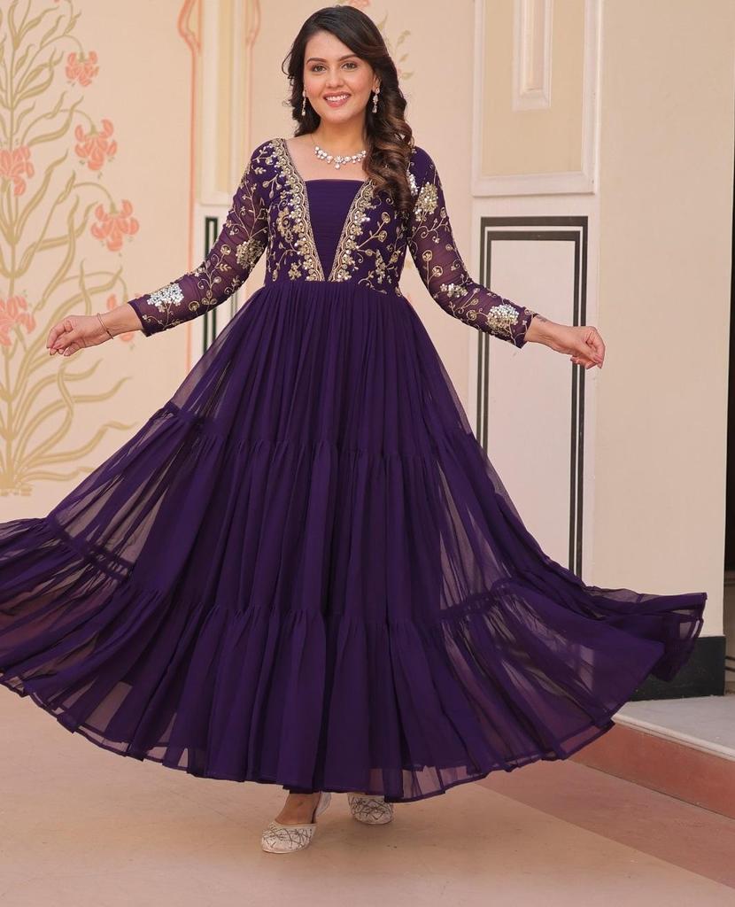 Women Designer Designer Anarkali Gown With Embroidery Sequence Work Suit Dress