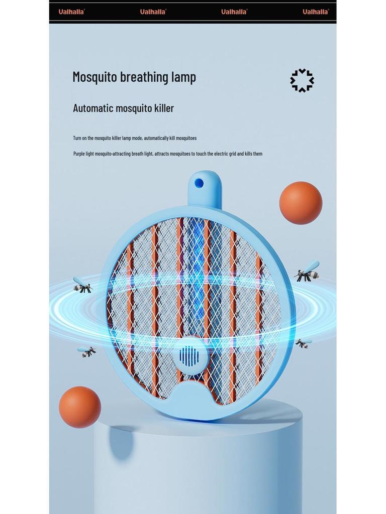 Wiederaufladbarer Faltbarer Elektrischer Mückenschläger & Lampe - Zwei-in-Eins Rotierender Mückenvernichter für Zuhause, Wohnheim oder Büro