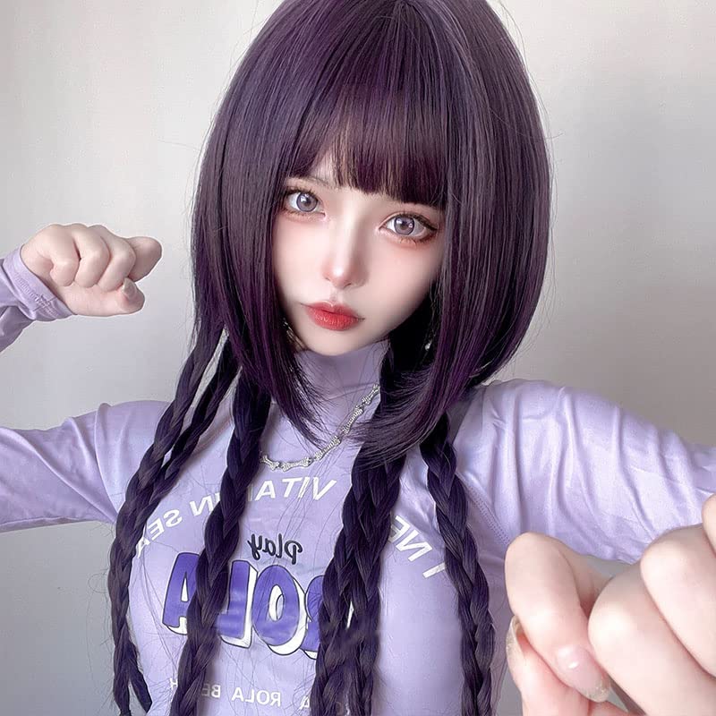 Harajuku-style jellyfish wig with a slimming effect. Heat-resistant, long, straight, purple. Perfect for cosplay, parties, and everyday wear.