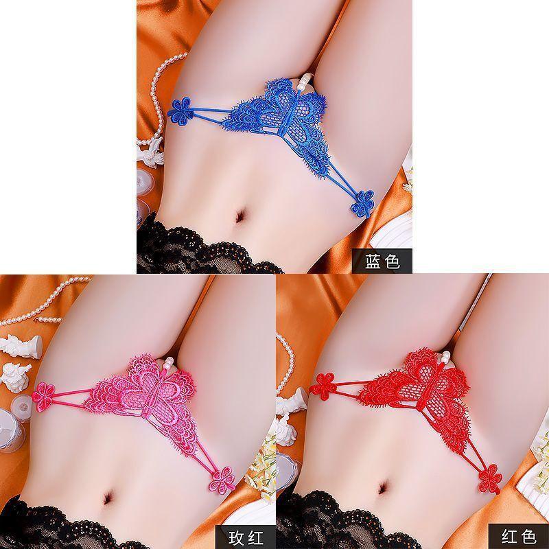 Fashion Sexy Lace Hollow Out Exquisite Embroidery Pearl Low Waisted Underpants Women's High Elastic Ultra Thin Thong 2CV6