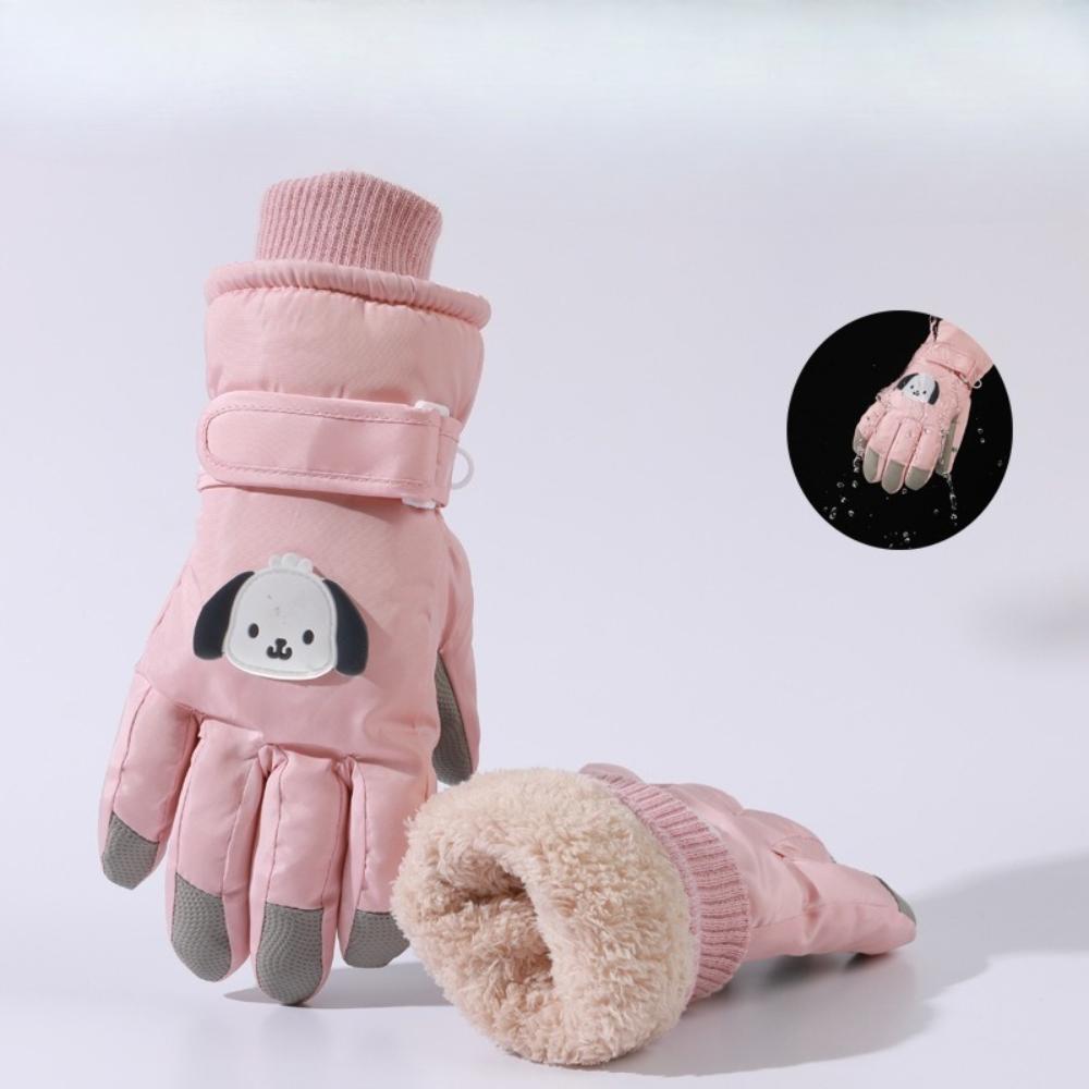 Children Ski Gloves Cartoon Thickened Fleece Winter Warmth Waterproof Fabric for Boys Girls Puppies Frostbite Prevention Sanrio