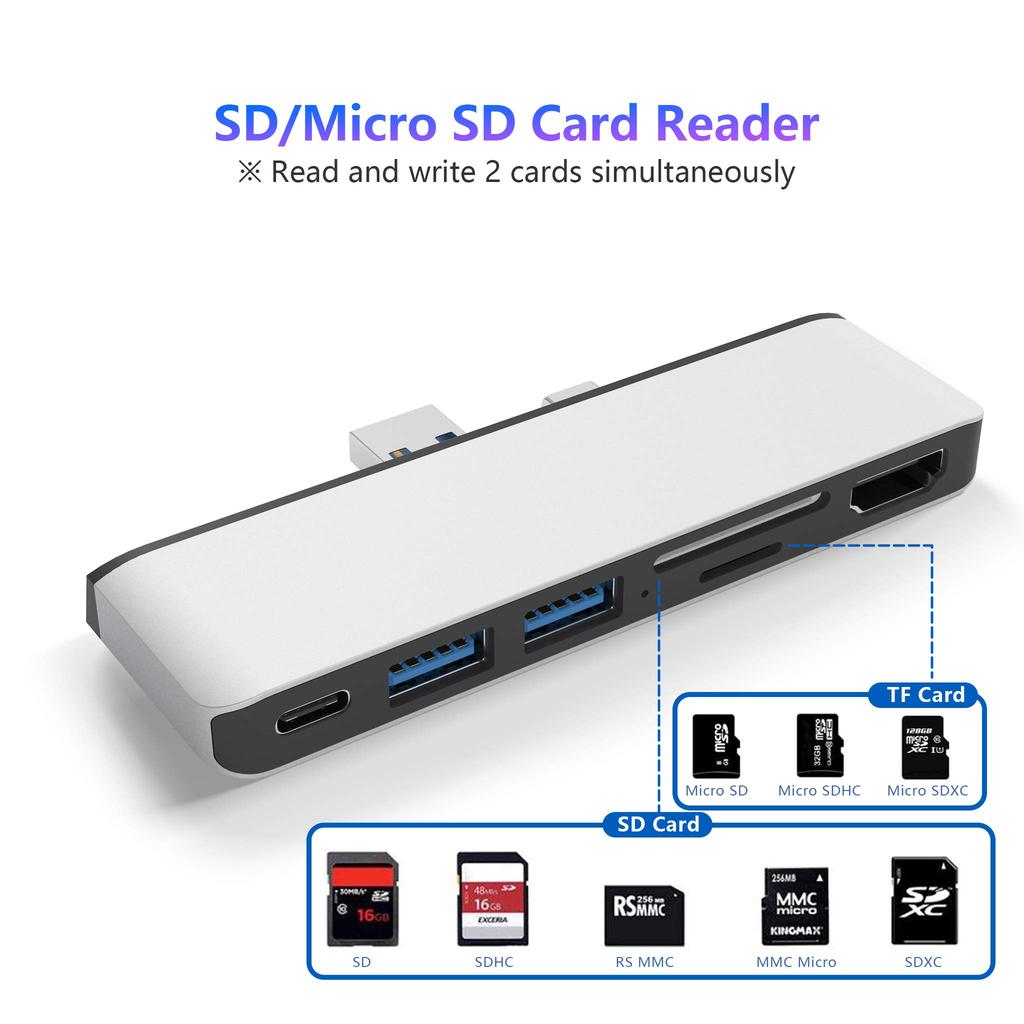 Surface Pro 7 USB Hub Conversion Adapter HDMI Port Ports Type C Port Card Reader High Speed Data Transfer Aluminum Surface Pro7 Dedicated Hub 6-in-2