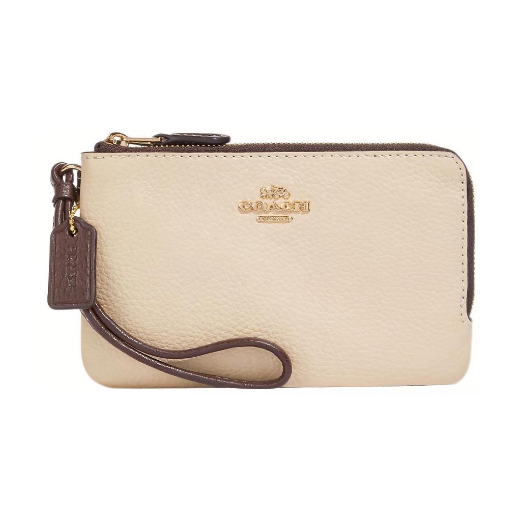 New COACH Double Zip Wallet Glossy Pebbled Leather Clutch Wrist Bag Small Size Women's Ivory White 91622-IMUOF