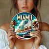 Vintage Miami Scéna Hliníková Kovová Cedule 1ks Dekorativní Nástěnné Umění Palmy Dekor Domácí Místnosti