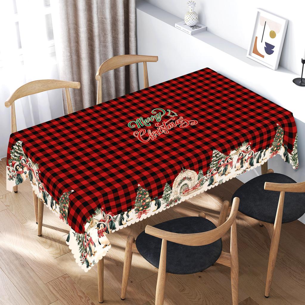 Christmas Printed Tablecloth Holiday Xmas Party Table Cover Decorative Dining Table Cloth for Home Kitchen Rectangular Round