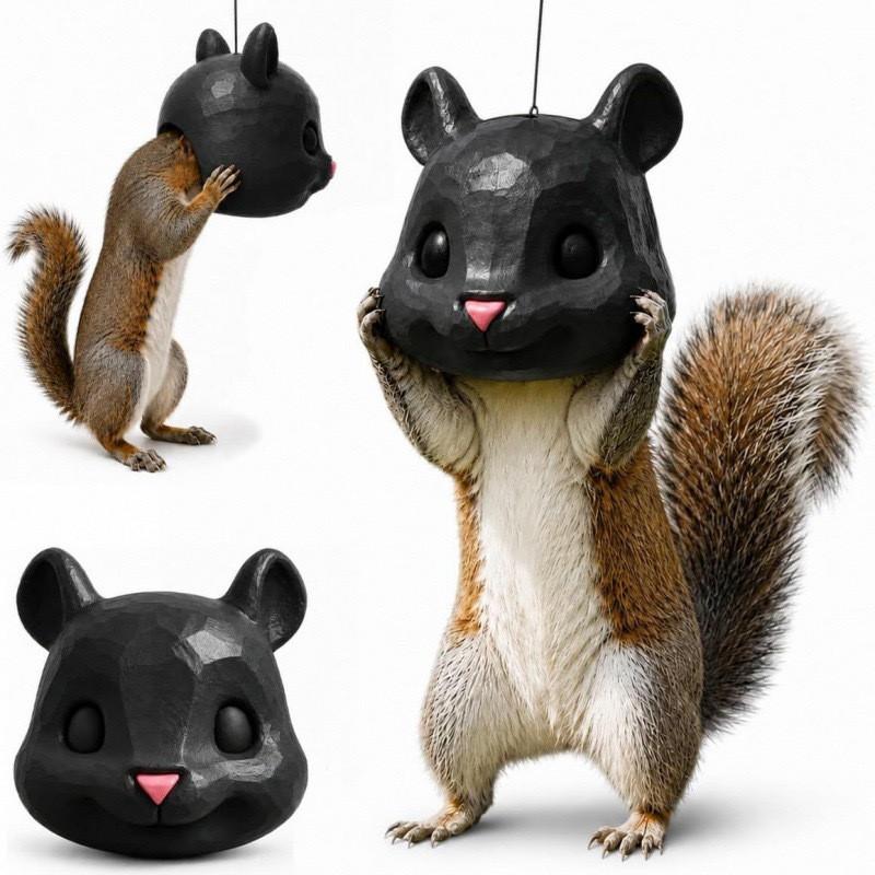 Squirrel Head Bird Feeder Outdoor Hanging Cartoon Garden Decor